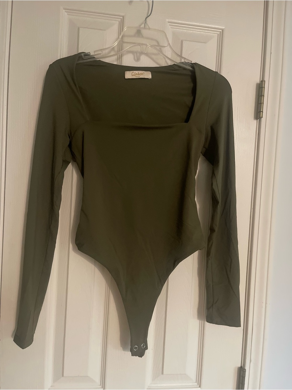 Square-Neck Long Sleeve Bodysuit in Olive
